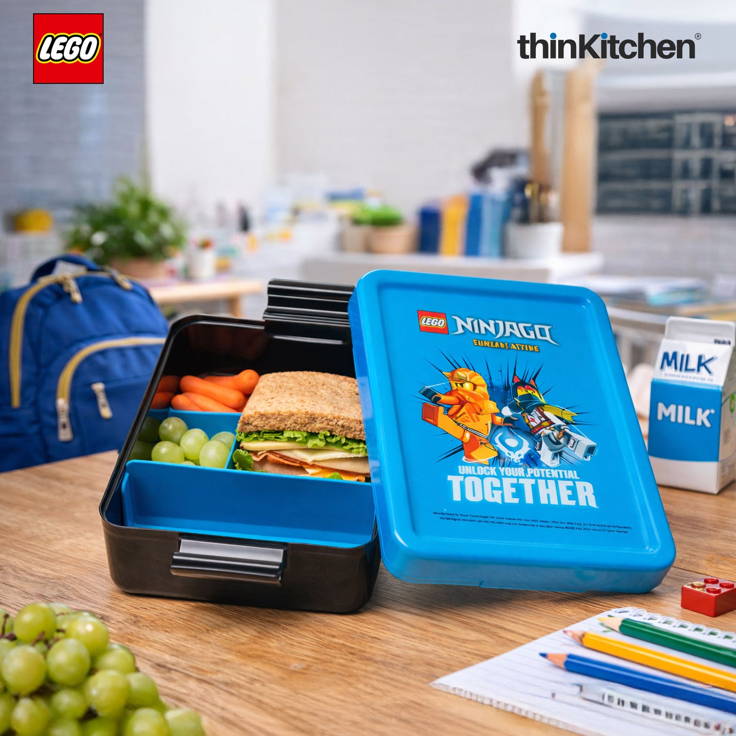 Ninjago Series Kids Lunch Box with Divider 1.7L (Blue & Black) | BPA Free, Kids Lunch Box for School, Snack Box, Travel Lunchbox