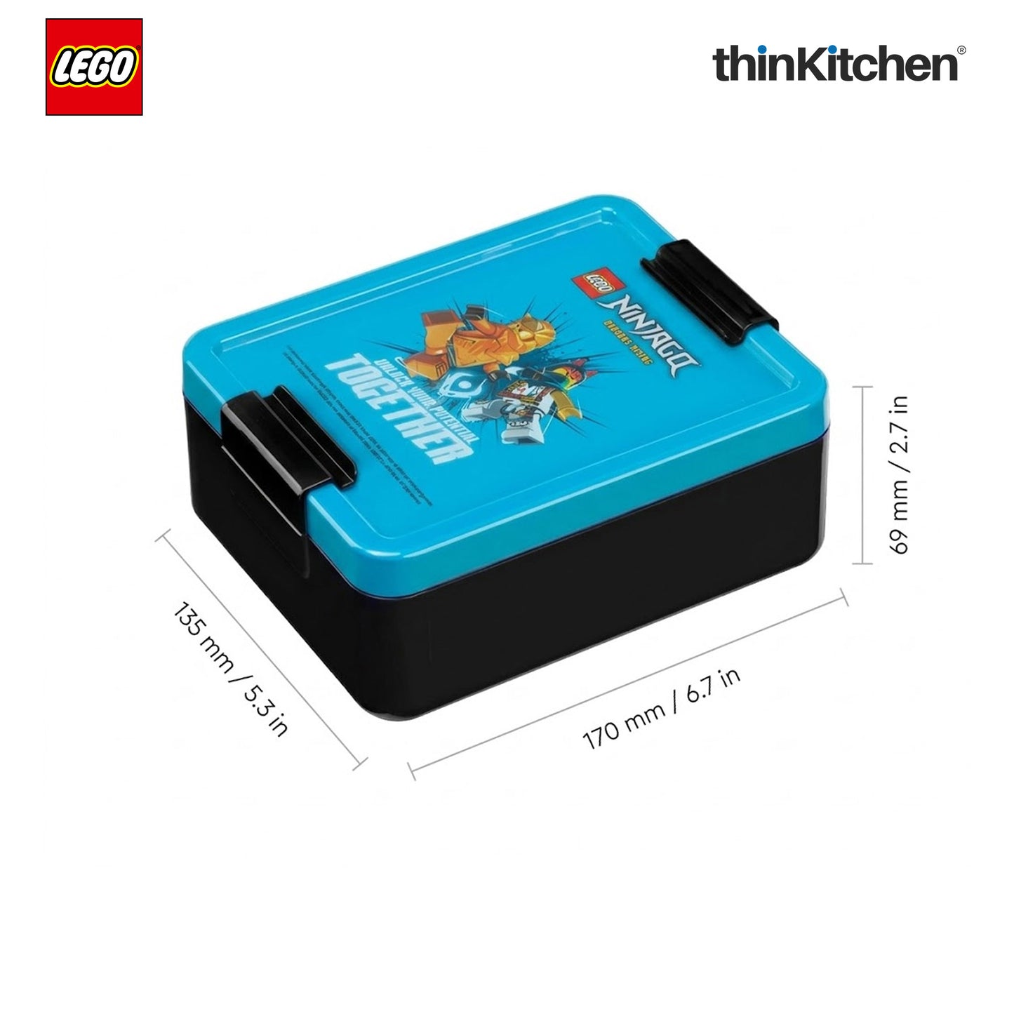 Ninjago Series Kids Lunch Box with Divider 1.7L (Blue & Black) | BPA Free, Kids Lunch Box for School, Snack Box, Travel Lunchbox