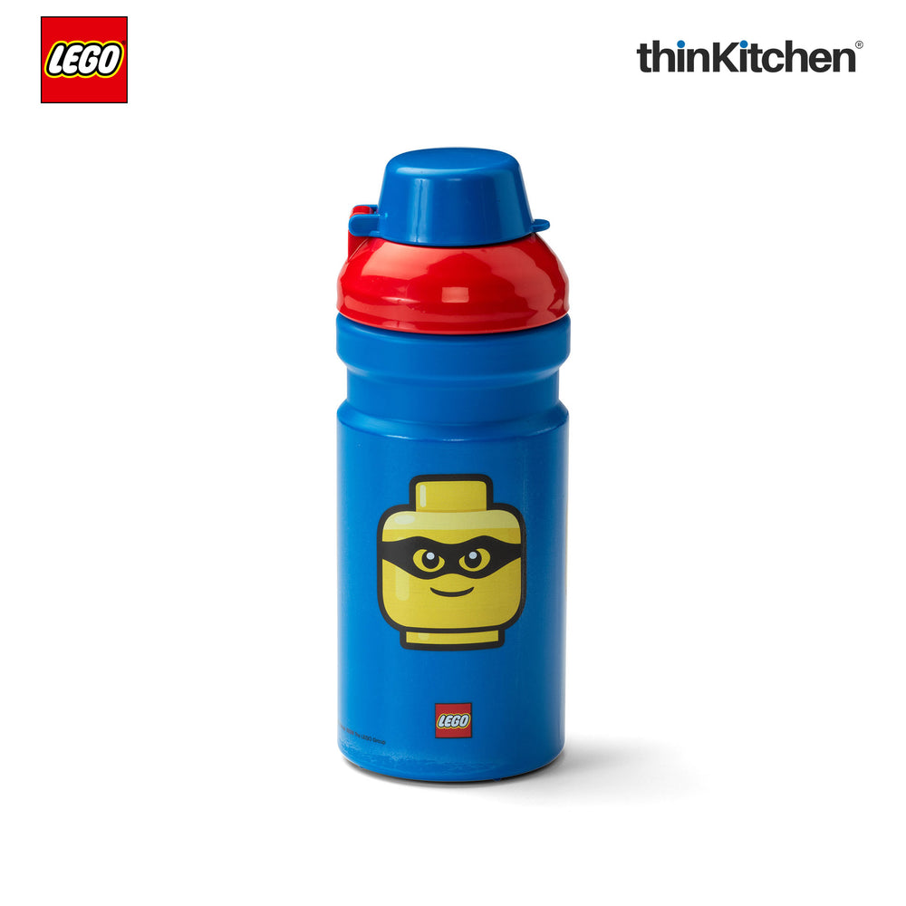 Lego Iconic Kids Water Bottle 390ml with Flip Top Covered Spout | BPA Free, Leak Resistant Small School Bottle