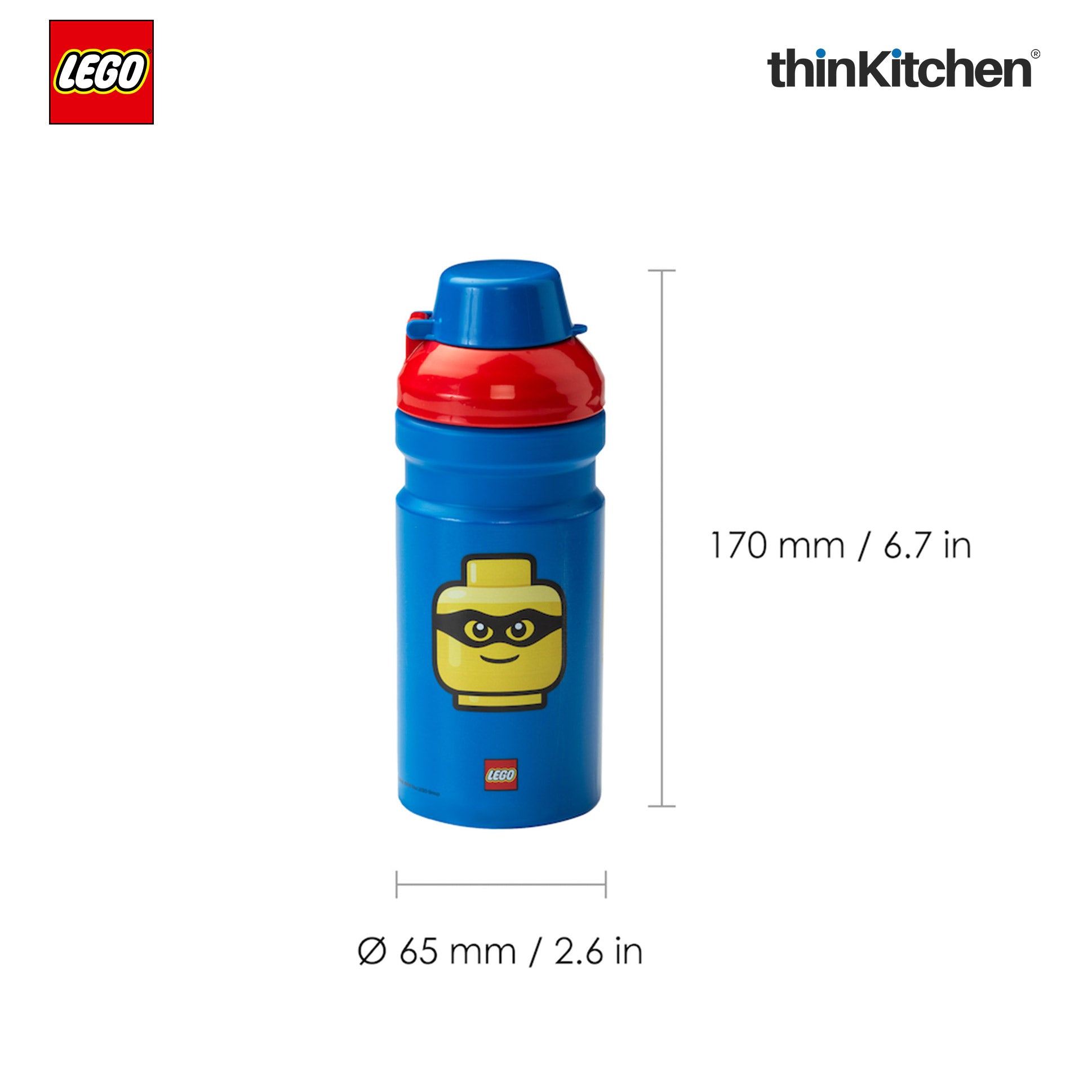 Lego Iconic Kids Water Bottle 390ml with Flip Top Covered Spout | BPA Free, Leak Resistant Small School Bottle - 2