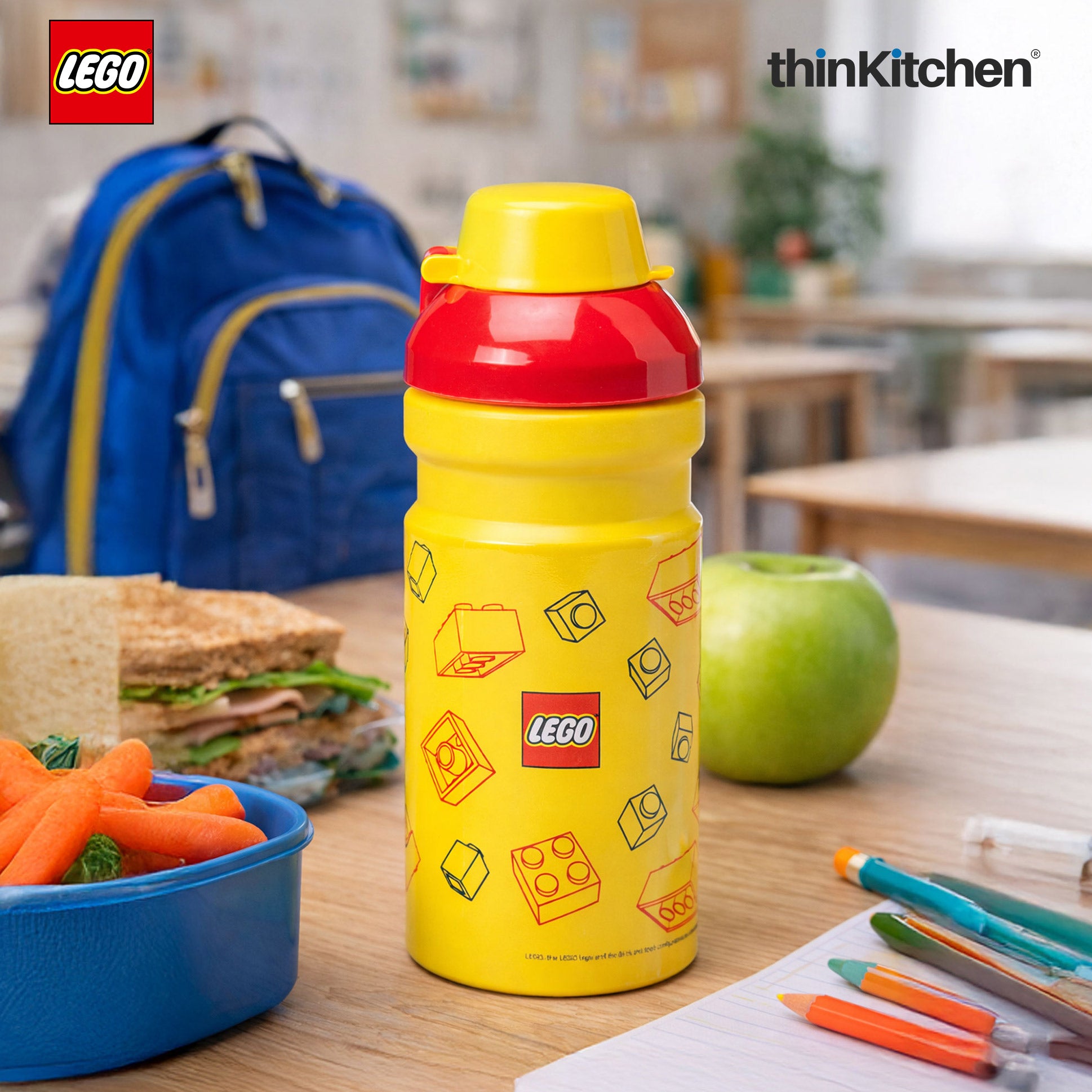 Lego Brick Art Line Series Kids Water Bottle 390ml with Flip Top Covered Spout | BPA Free, Leak Resistant Small School Bottle - 3