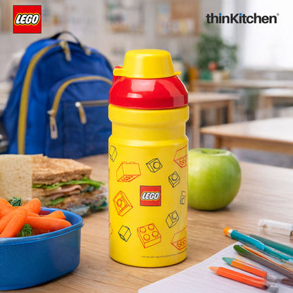 Lego Brick Art Line Series Kids Water Bottle 390ml with Flip Top Covered Spout | BPA Free, Leak Resistant Small School Bottle
