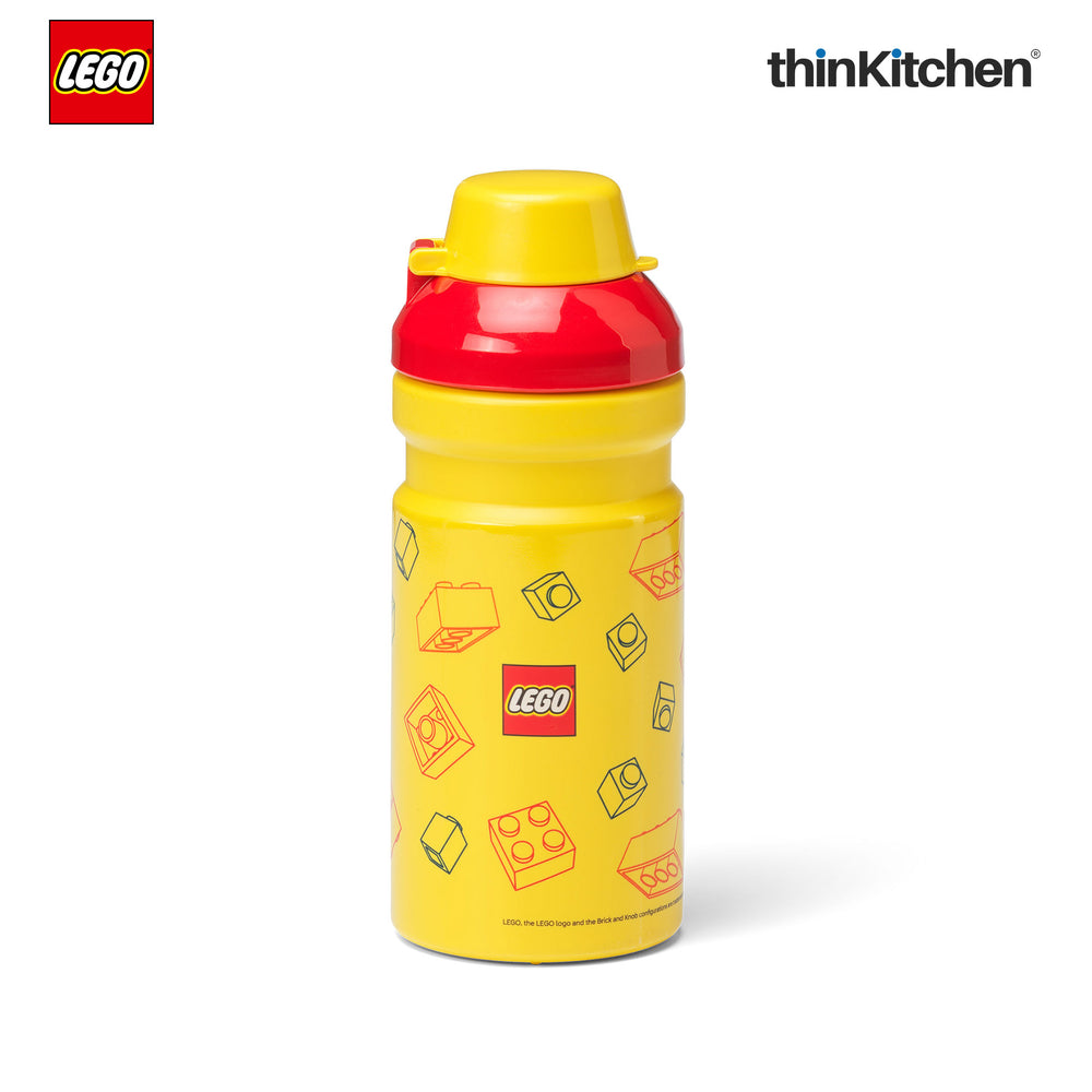 Lego Brick Art Line Series Kids Water Bottle 390ml with Flip Top Covered Spout | BPA Free, Leak Resistant Small School Bottle