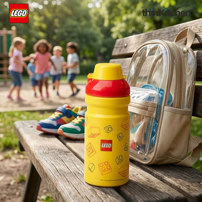 Lego Brick Art Line Series Kids Water Bottle 390ml with Flip Top Covered Spout | BPA Free, Leak Resistant Small School Bottle