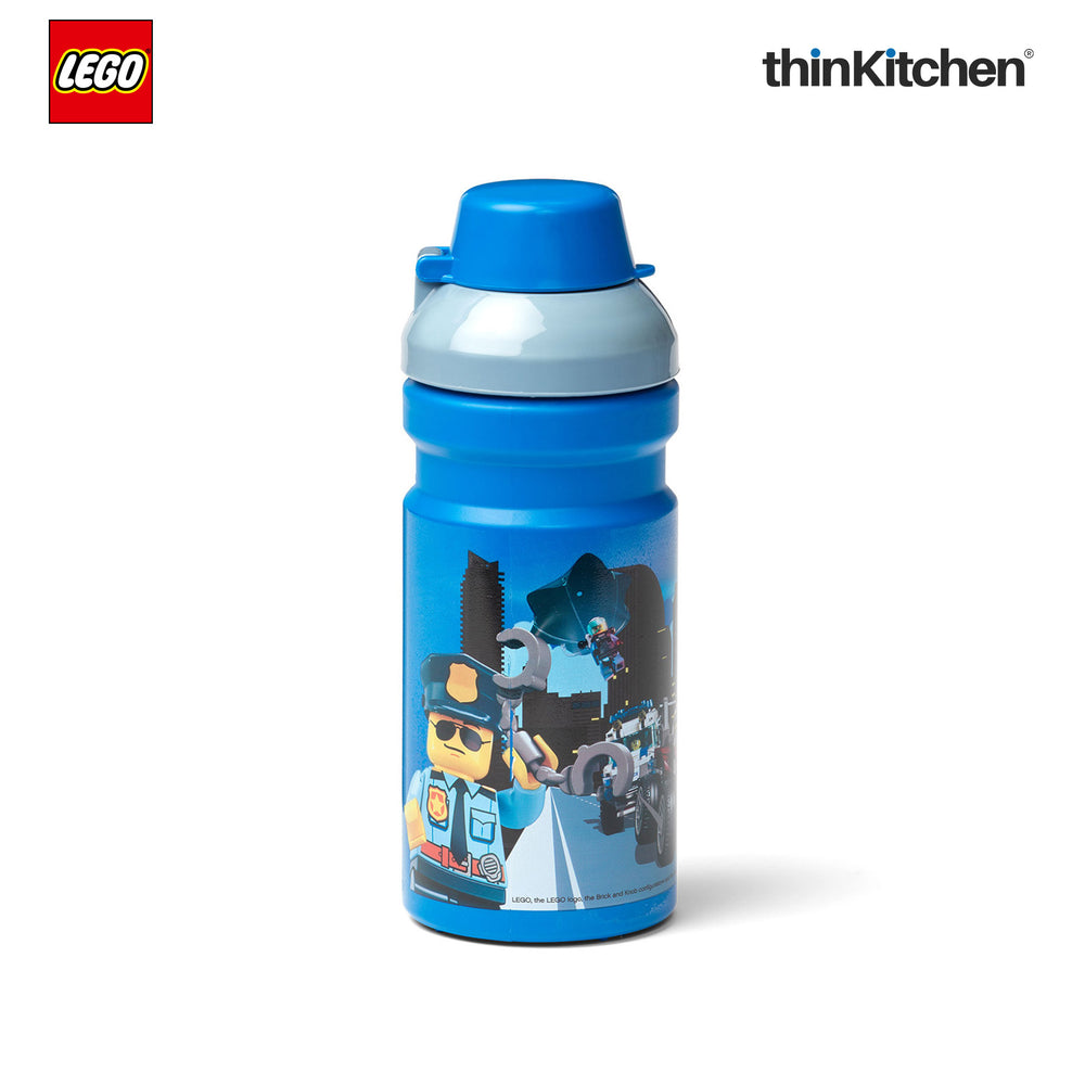 Lego City Series Kids Water Bottle 390ml with Flip Top Covered Spout | BPA Free, Leak Resistant Small School Bottle