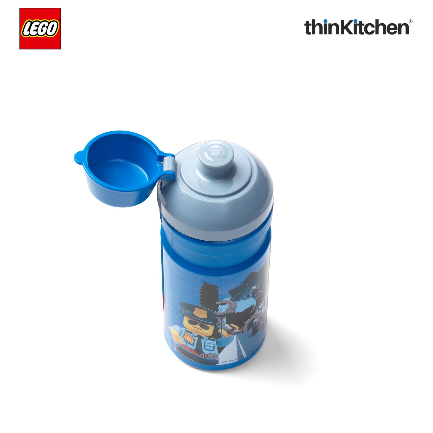 Lego City Series Kids Water Bottle 390ml with Flip Top Covered Spout | BPA Free, Leak Resistant Small School Bottle