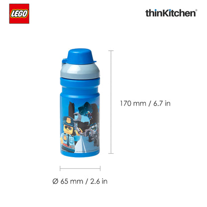 Lego City Series Kids Water Bottle 390ml with Flip Top Covered Spout | BPA Free, Leak Resistant Small School Bottle