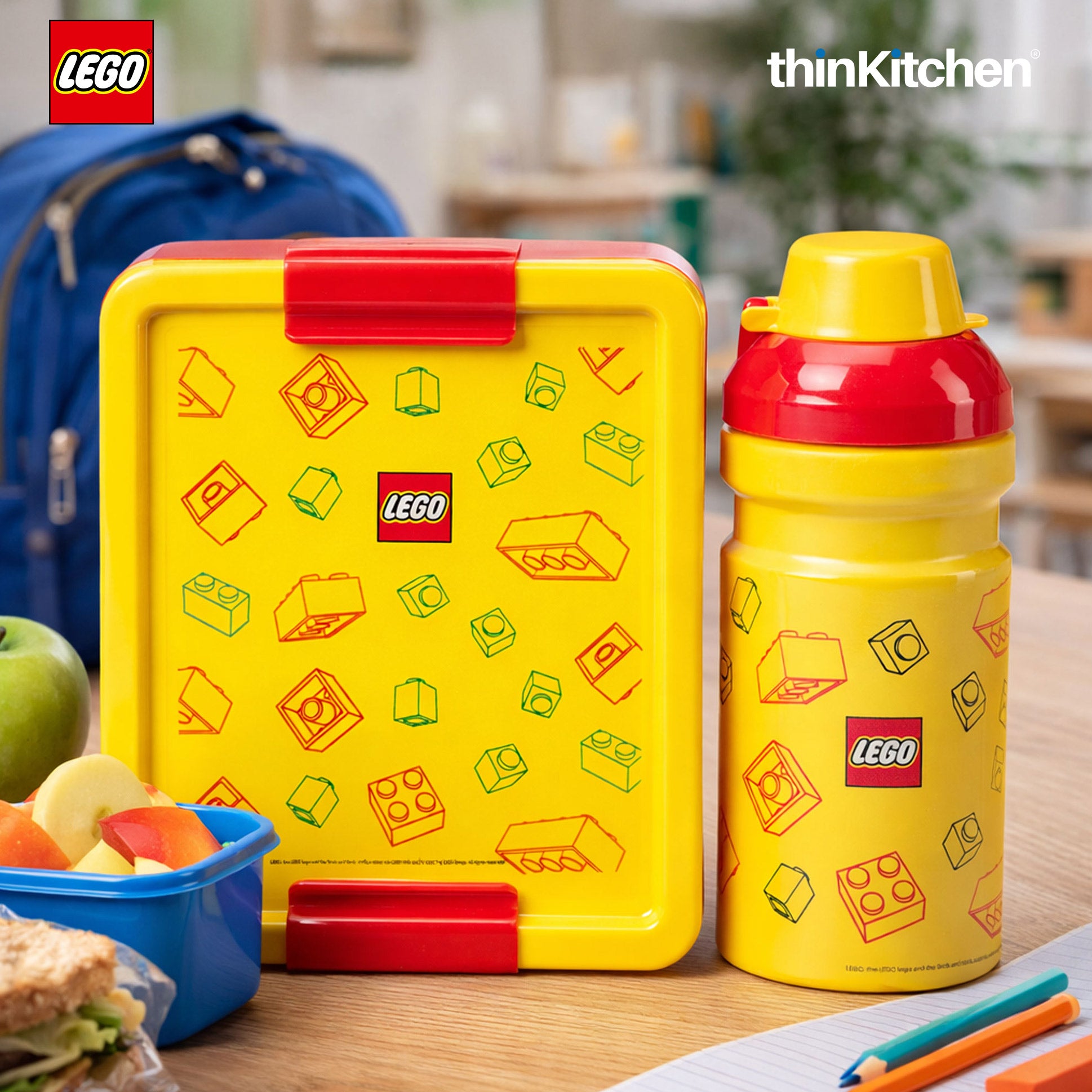 Lego Brick Art Line Series Kids School Lunch Set with 390ml Water Bottle & 1.7L Lunch Box | BPA Free Travel Lunch Set for Kids & Adults - 4