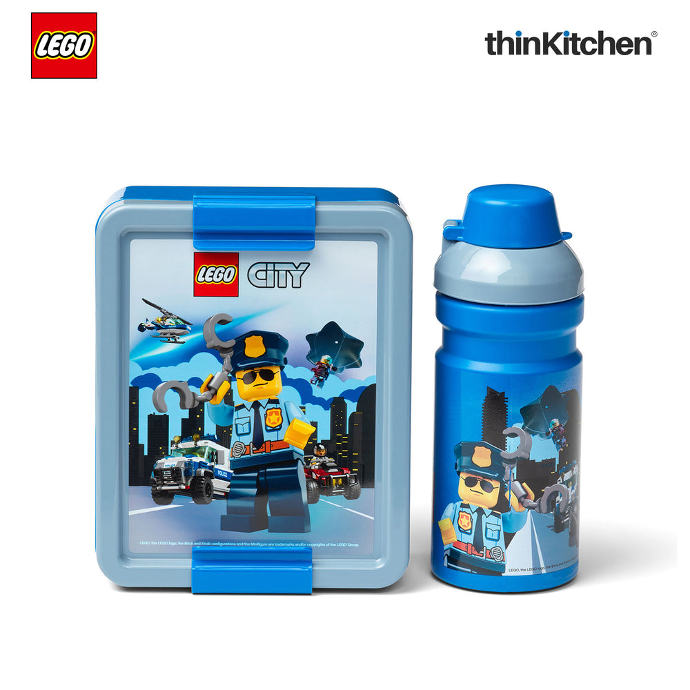 Lego City Series School Lunch Set with 390ml Water Bottle & 1.7L Lunch Box for Kids | BPA Free, Travel Lunch Set for Kids & Adults