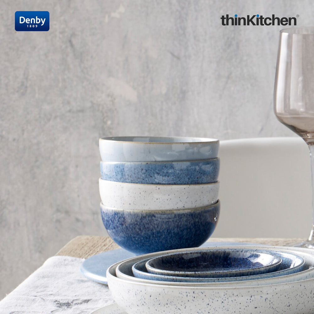 Denby 480ml Premium Handcrafted Rice Bowl for Rice Soup Crisps & Desserts, Studio Blue
