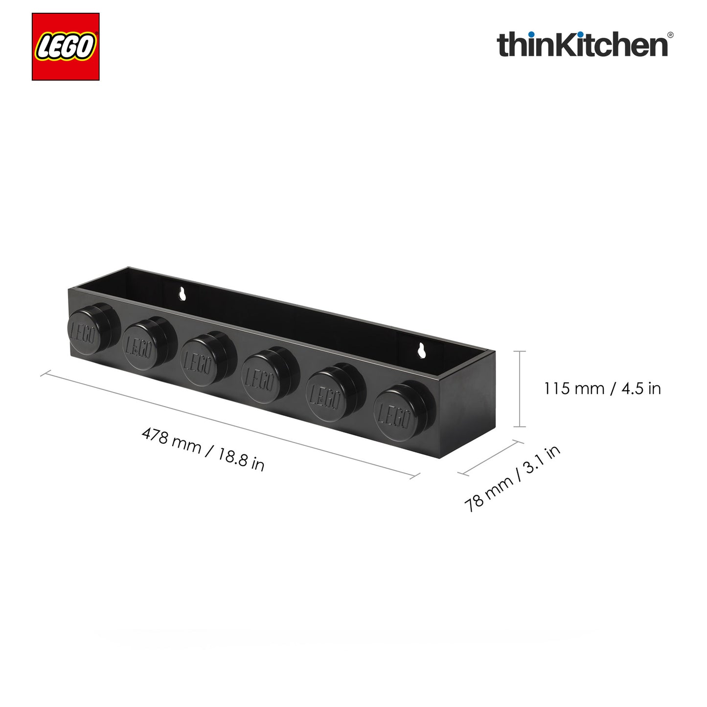 Lego Wall Mounted Book Rack, Black, 19 Inches | Decorative Book Shelf for Books and Toys