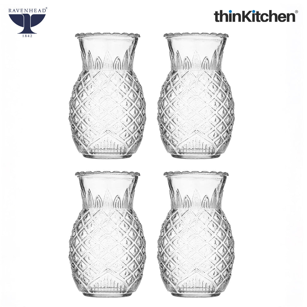 Ravenhead Transparent 4 x 675ml Premium Entertain Pineapple Cocktail Glasses for Juice, Mocktails & Cocktails