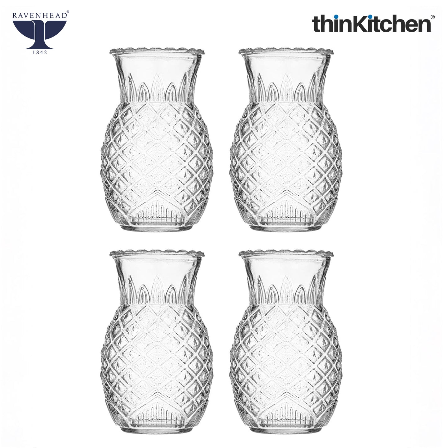Ravenhead 4 Piece Transparent Entertain Pineapple Cocktail Glasses, 675ml each