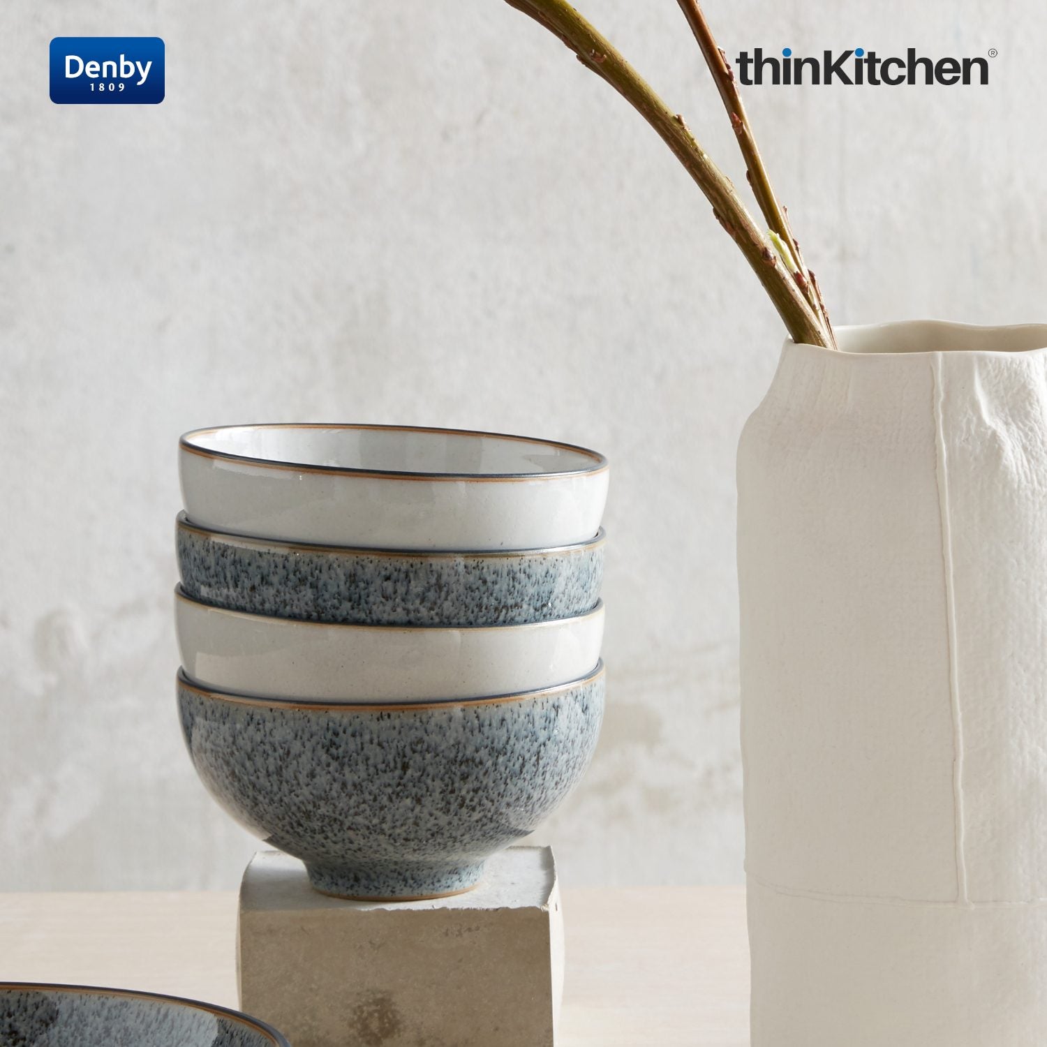 Denby Grey Stoneware Rice Bowls – Set Of 4, Handcrafted In England - View #5