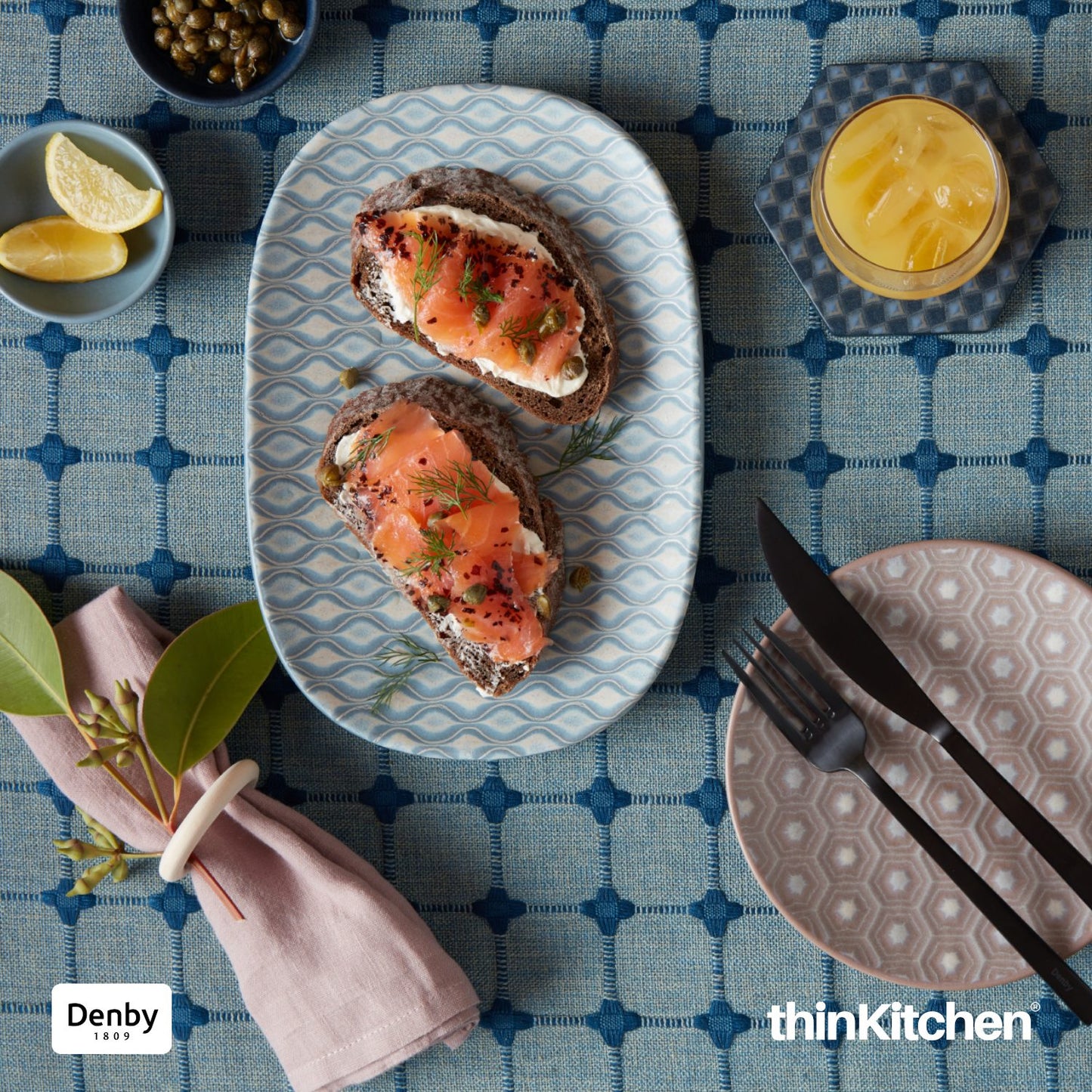 Denby Impression Blue Accent Medium Oblong Platter