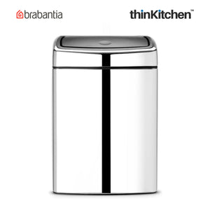 Brabantia Rectangular Touch Bin, 10 Litre, Brilliant Steel