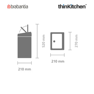 Brabantia Rectangular Touch Bin, 10 Litre, Brilliant Steel