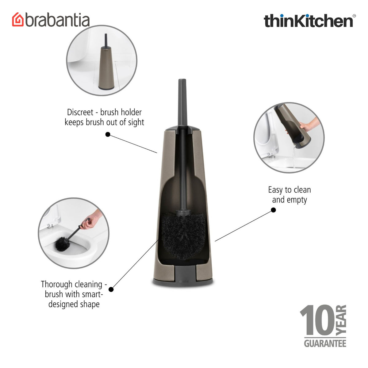 Brabantia Renew Toilet Brush And Holder - Platinum