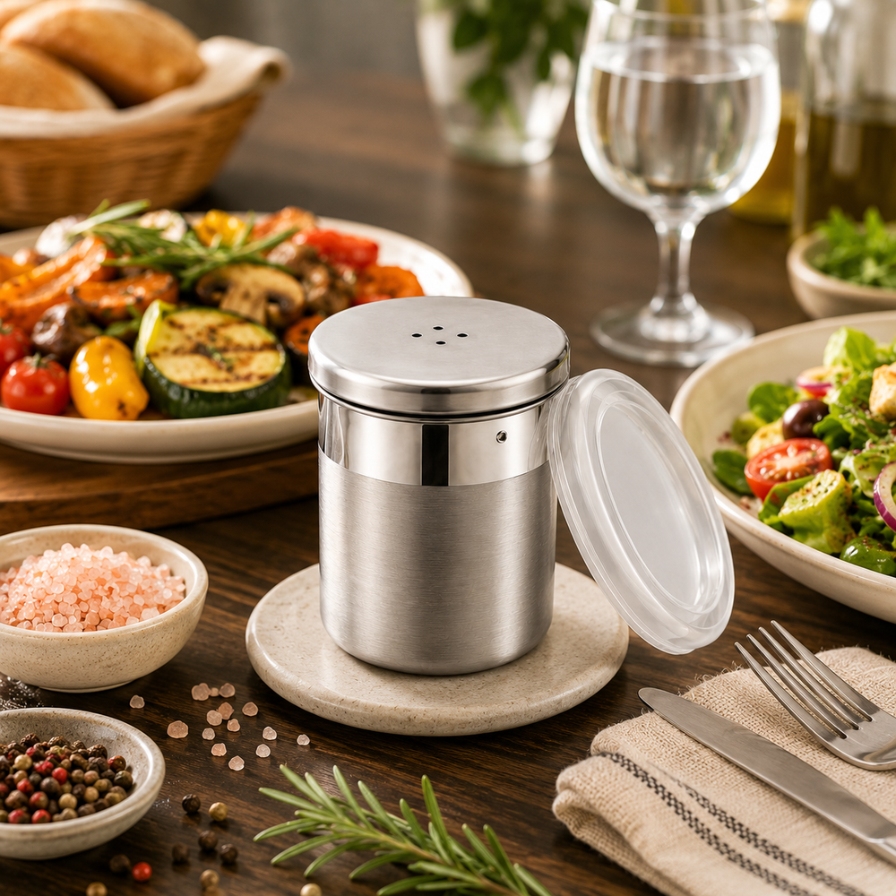 Culinex Stainless Steel Portable Small 120ml Mini Salt Dispenser 6x5 cms for Salt, Powdered Sugar