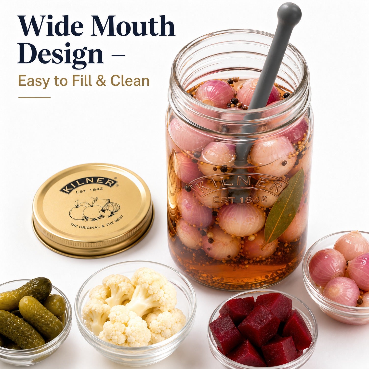 Kilner Premium 1 Litre Glass Pickle Jar with Lifter and Screw Lid for Pickles, Achaar - 4
