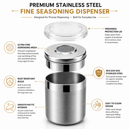 Culinex Stainless Steel Portable Small 120ml Fine Seasoning, Salt / Pepper Dispenser - 6 x 5 cms for Masala, Icing Sugar, Seasoning, Condiments