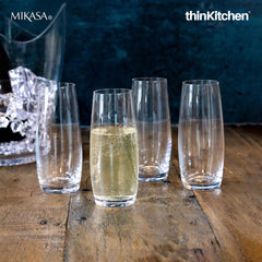 Mikasa Julie Stemless Flute Glasses – Set of 4 | Premium European Lead-Free Crystal Champagne & Wine Glasses | Durable Titanium-Reinforced Stemless Glassware for Elegant Entertaining