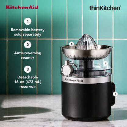 KitchenAid Go Cordless Electric Citrus Juicer, Orange & Lemon Presser, 473ml, Black Matte – Battery Sold Separately