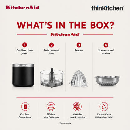KitchenAid Go Cordless Electric Citrus Juicer, Orange & Lemon Presser, 473ml, Black Matte – Battery Sold Separately