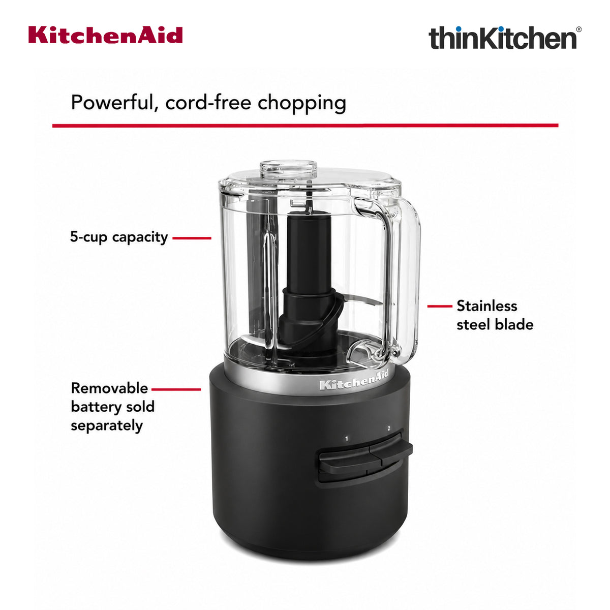 KitchenAid Go Cordless Electric Vegetable Chopper, 1.18L, Black Matte – Battery Sold Separately