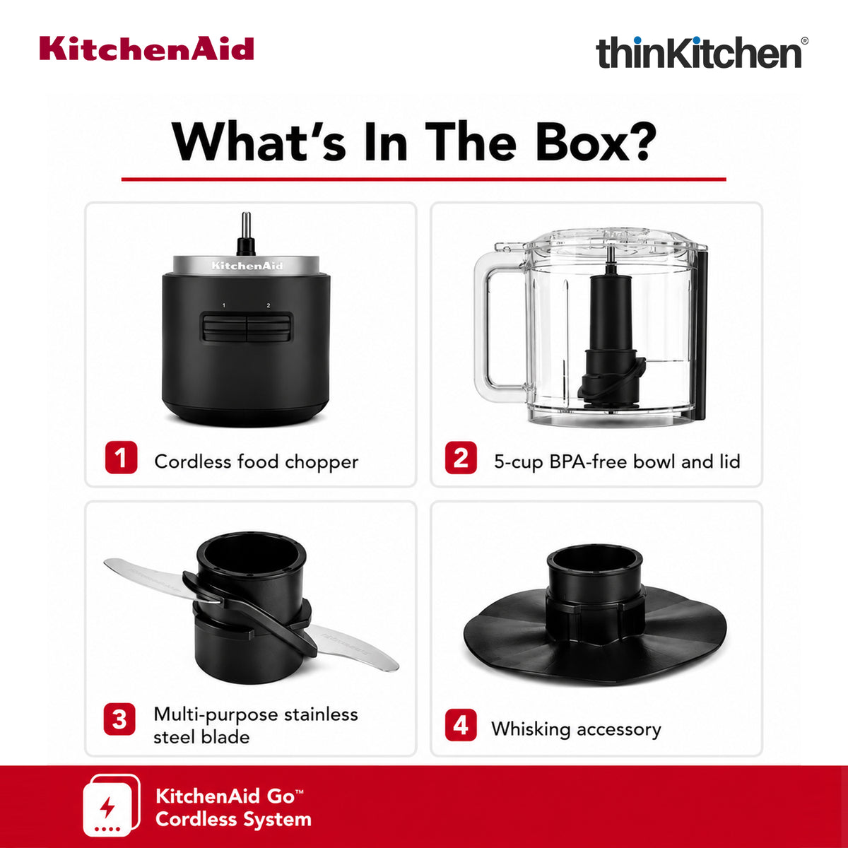 KitchenAid Go Cordless Electric Vegetable Chopper, 1.18L, Black Matte – Battery Sold Separately - 3