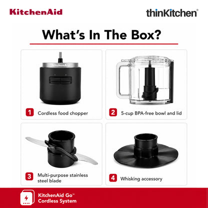 KitchenAid Go Cordless Electric Vegetable Chopper, 1.18L, Black Matte – Battery Sold Separately
