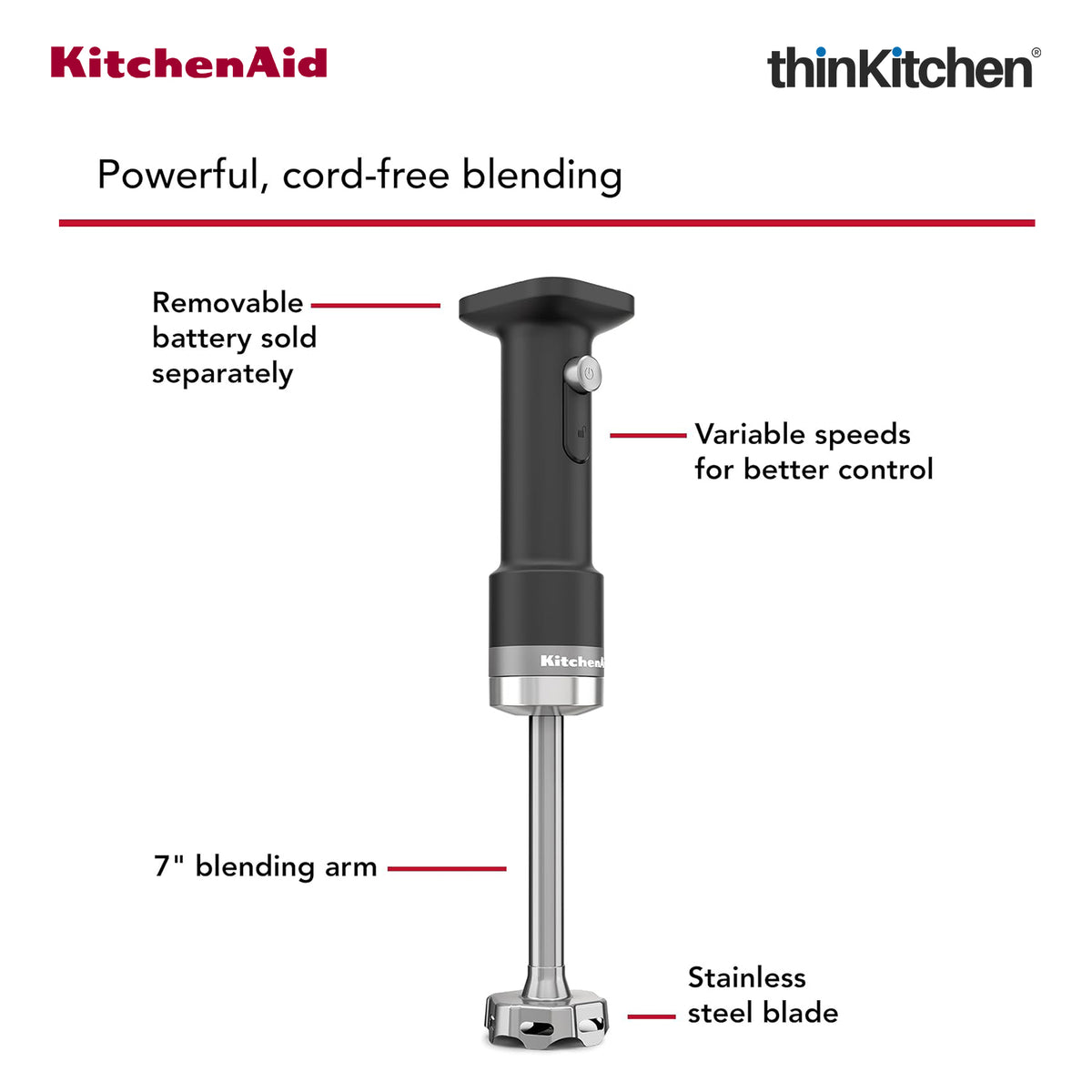 KitchenAid Go Cordless Electric Hand Blender, Black Matte – Battery Sold Separately