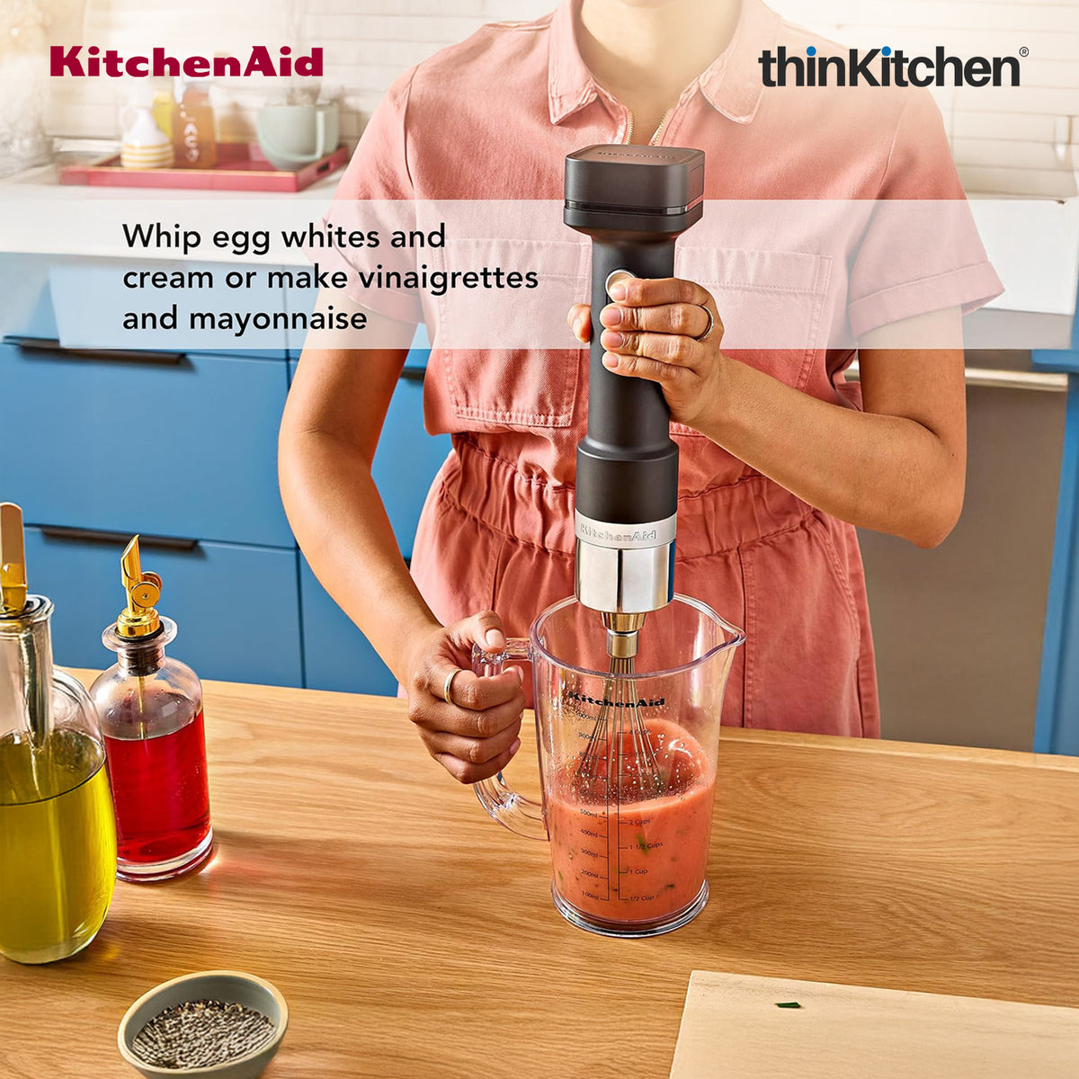 KitchenAid Go Cordless Hand Blender Accessory Kit – Whisk, Chopper & 1L Blending Jar with Lid - 5