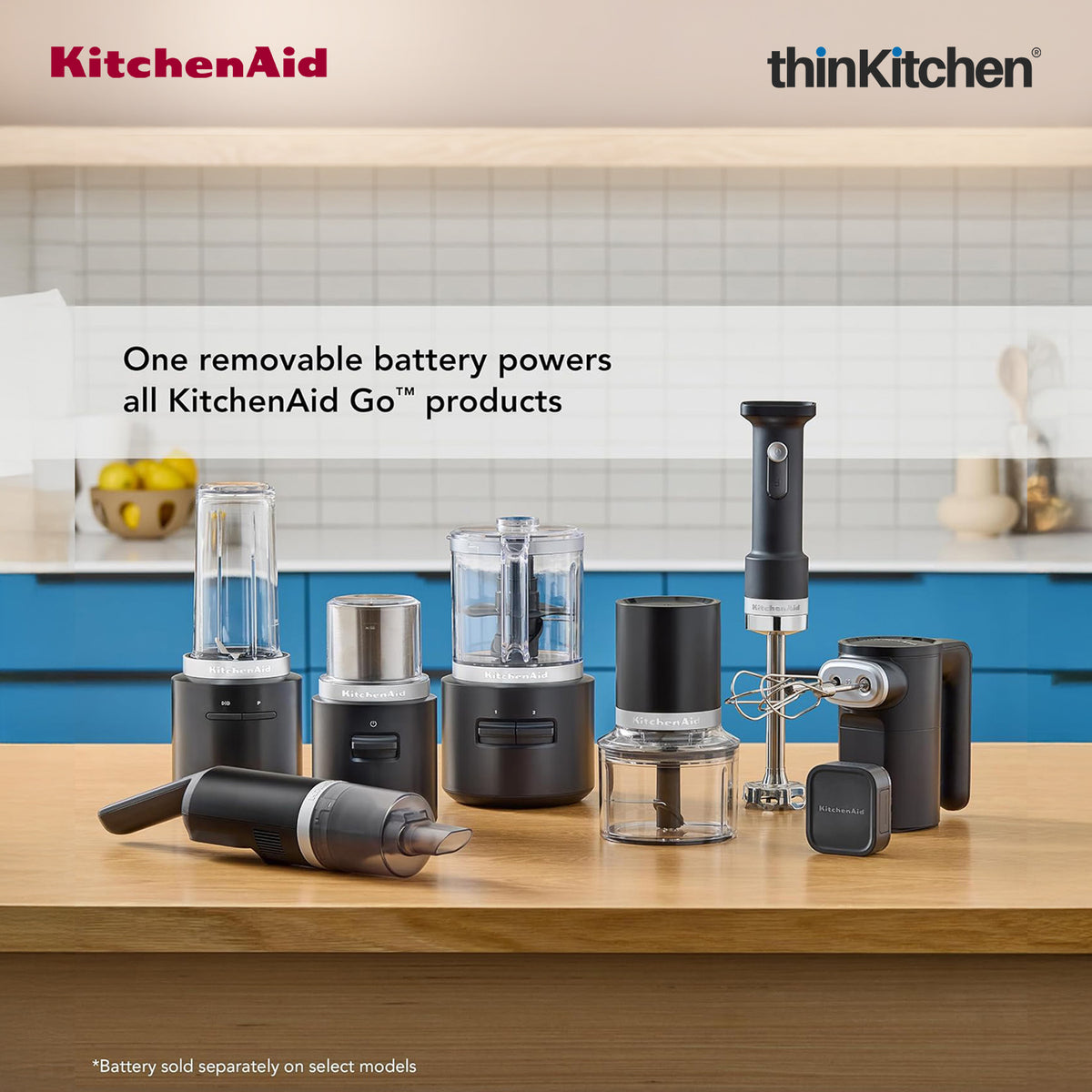 KitchenAid Go Cordless Hand Blender Accessory Kit – Whisk, Chopper & 1L Blending Jar with Lid
