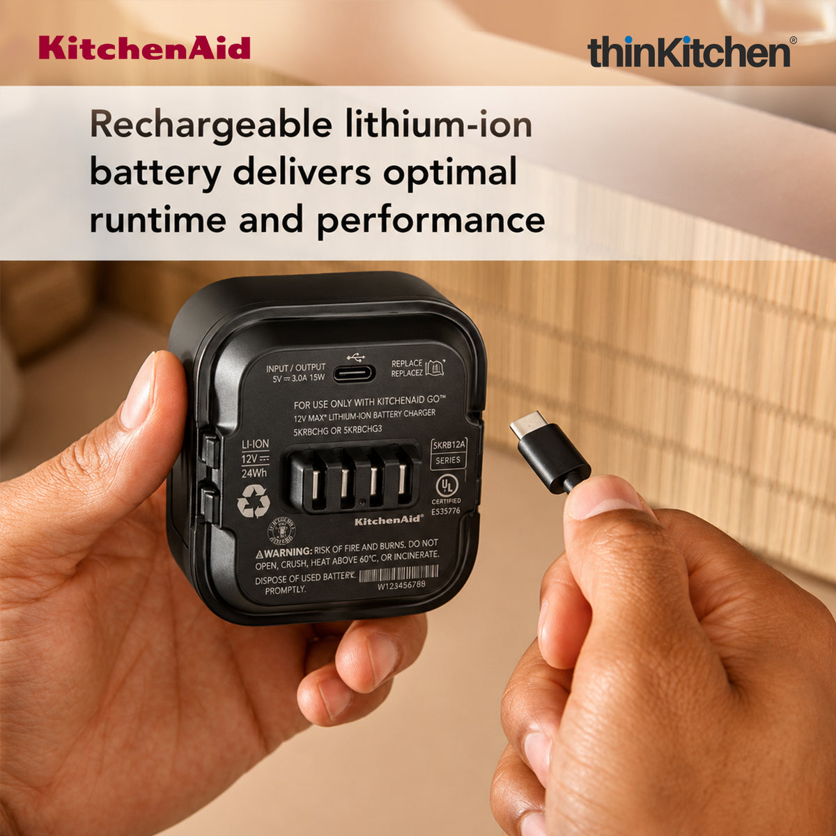 KitchenAid Go 12V MAX Rechargeable Lithium-Ion Battery For Cordless Kitchen Appliances