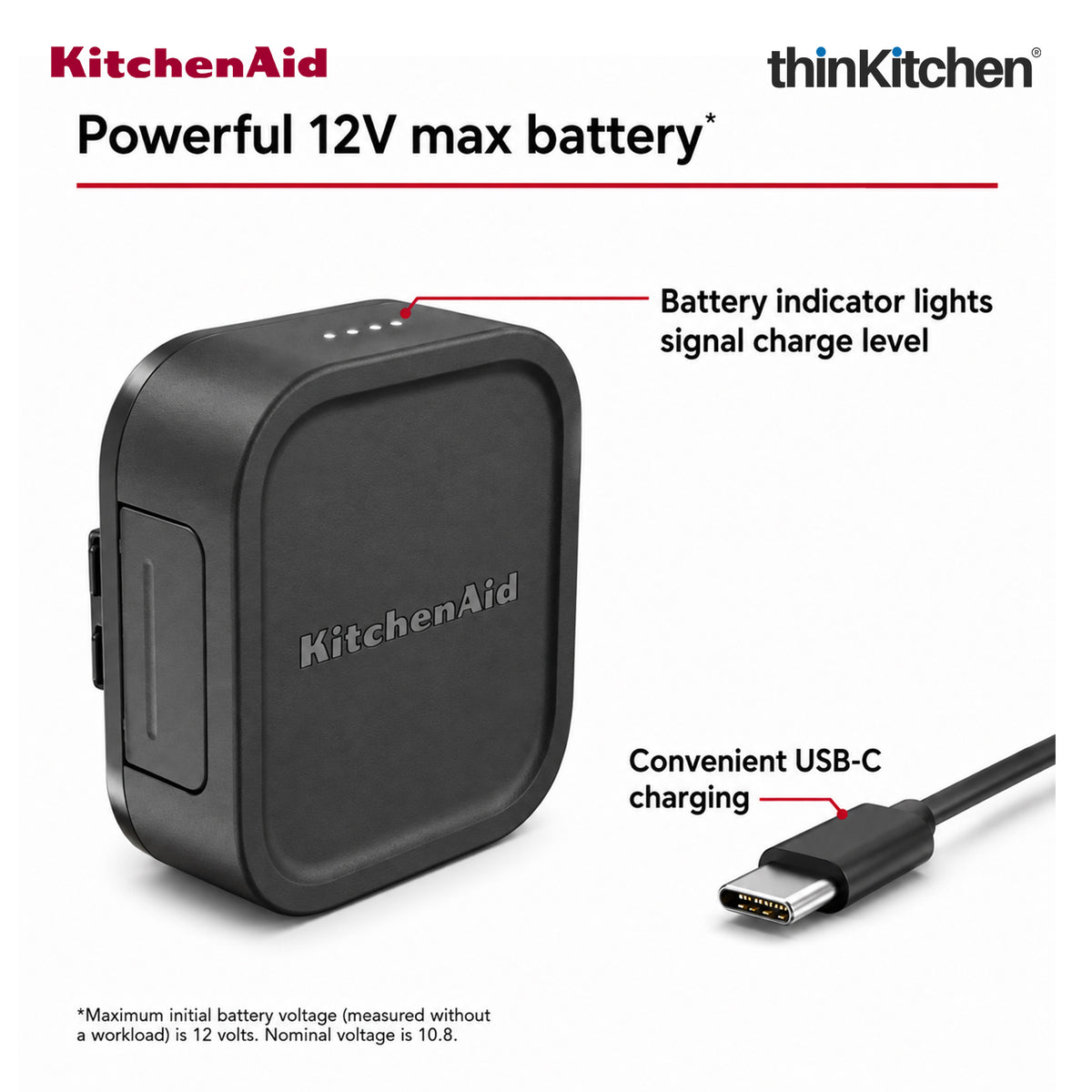 KitchenAid Go 12V MAX Rechargeable Lithium-Ion Battery For Cordless Kitchen Appliances