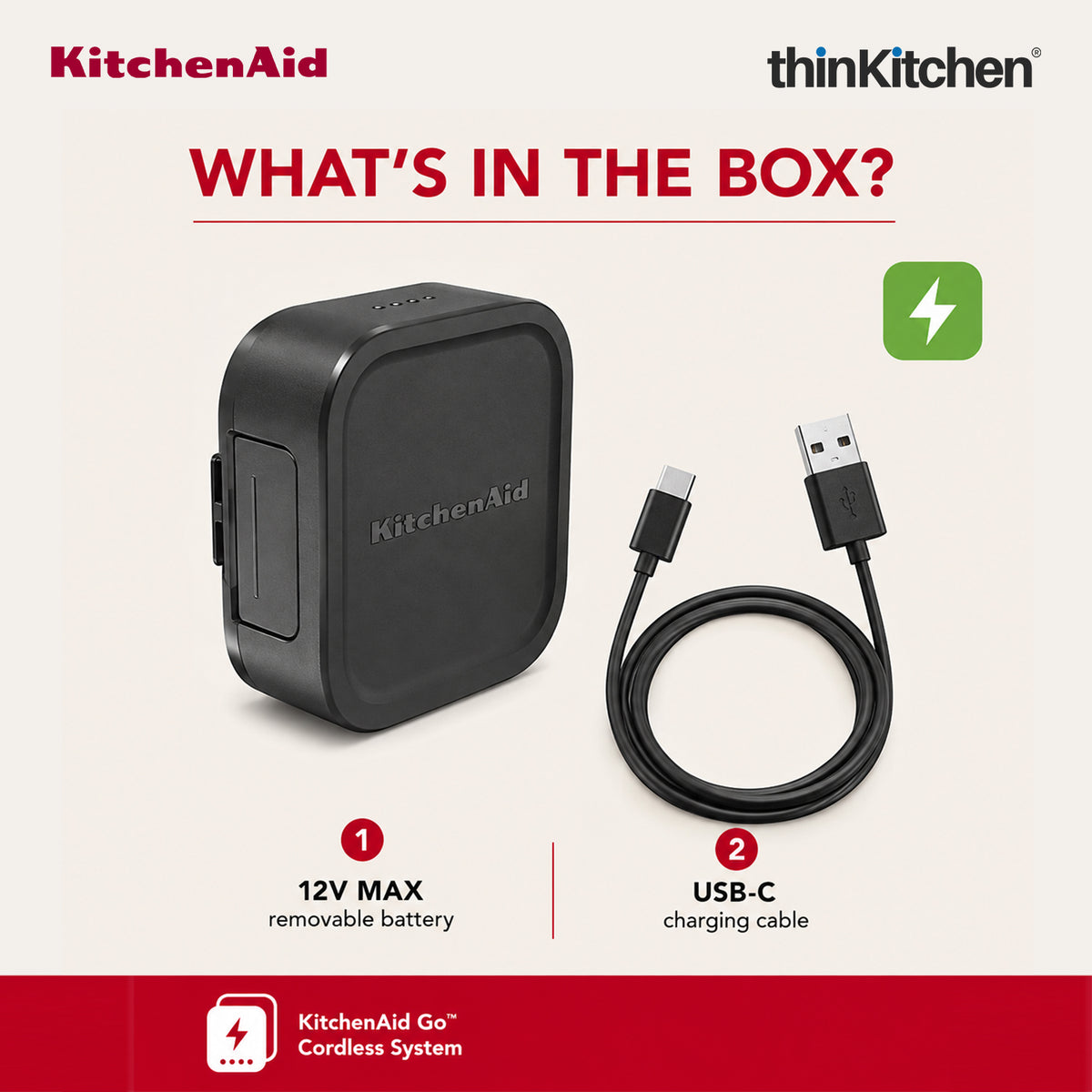 KitchenAid Go 12V MAX Rechargeable Lithium-Ion Battery For Cordless Kitchen Appliances - 6