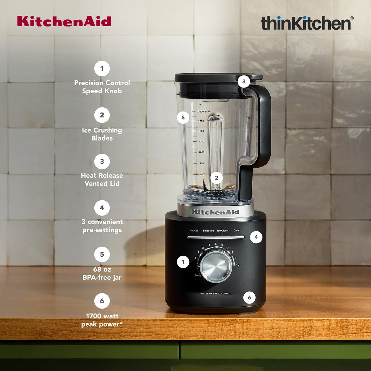 KitchenAid K200 Pure Power Blender 2L - Black | 3 Speeds, Ice Crush & Pulse Function - 2