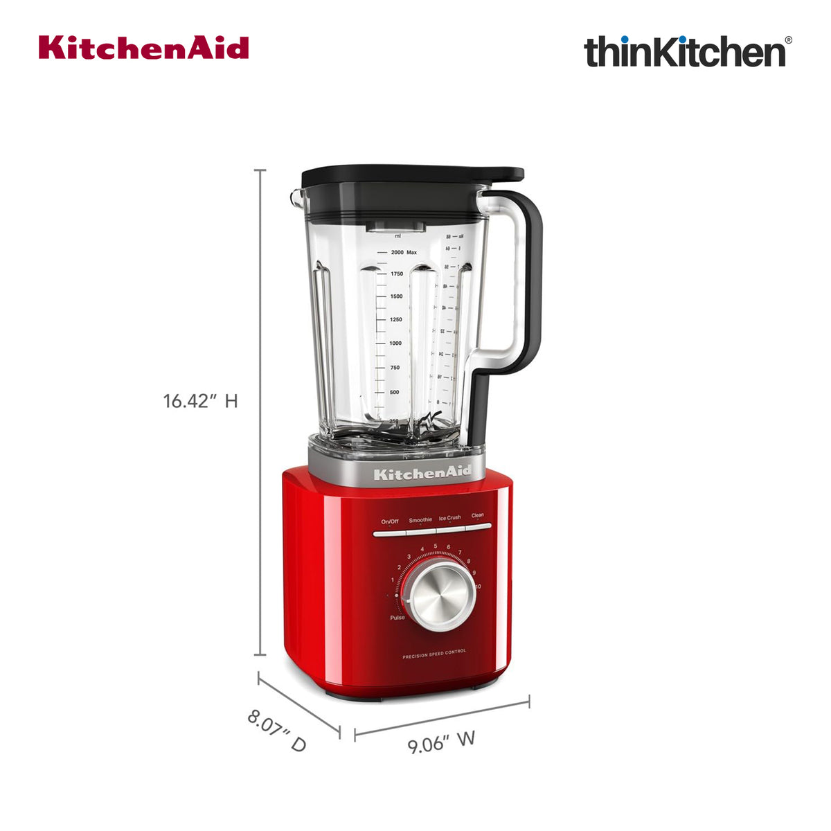 KitchenAid K200 Pure Power Blender 2L - Empire Red | 3 Speeds, Ice Crush & Pulse Function