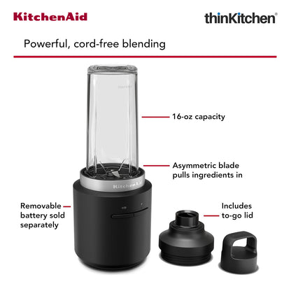 KitchenAid Go Cordless Personal Blender 473ml , Portable Smoothie & Protein Shake Maker - Battery Sold Separately
