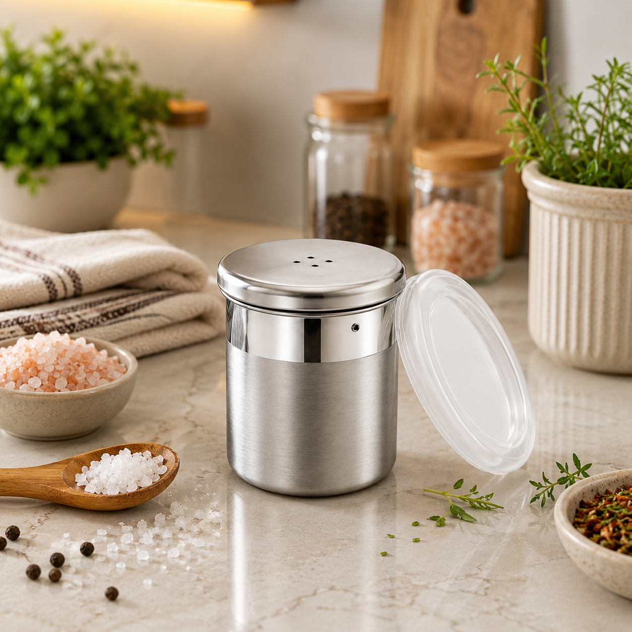 Culinex Stainless Steel Portable Small 120ml Mini Salt Dispenser 6x5 cms for Salt, Powdered Sugar - 4