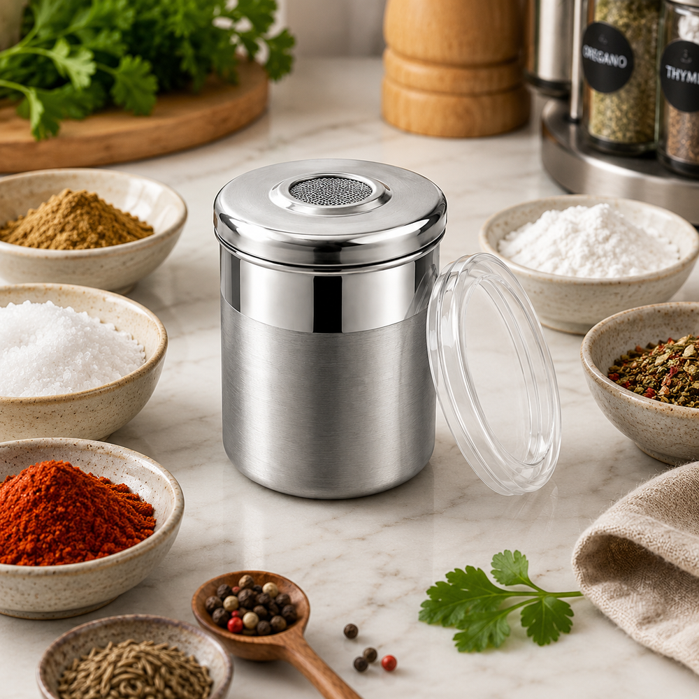 Culinex Stainless Steel Portable Small 120ml Fine Seasoning, Salt / Pepper Dispenser - 6 x 5 cms for Masala, Icing Sugar, Seasoning, Condiments