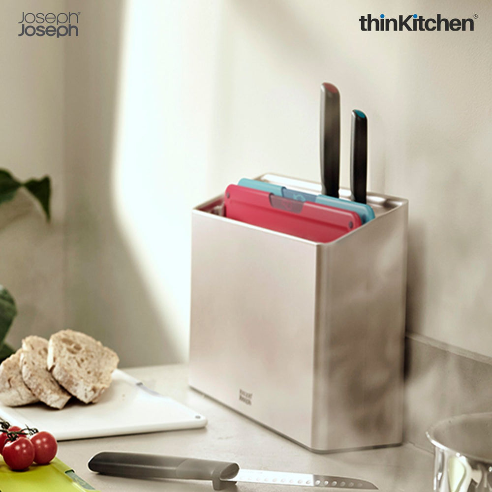 Joseph Joseph Folio Icon 8-Piece Cutting Board & Knife Set, Premium Colour-Coded Chopping Boards with Storage Case