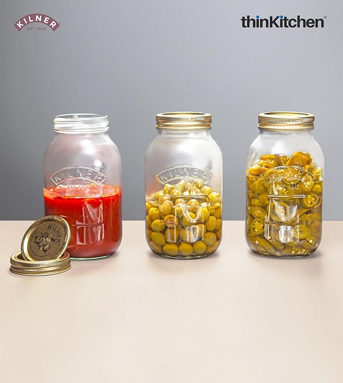 Kilner 3 Pcs Wide Mouth Premium Preserve Jar for Multipurpose Food Storage - 200ml, 500ml, 1000ml