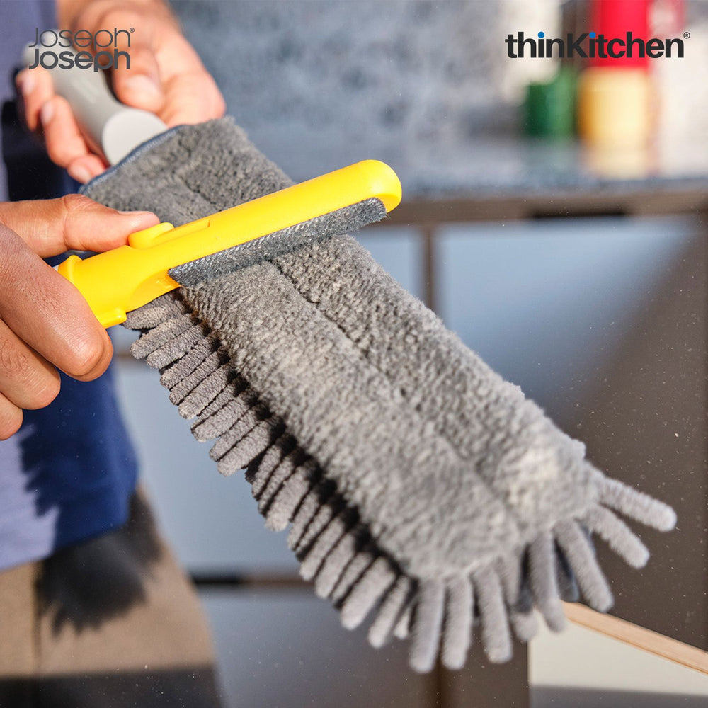 Joseph Joseph CleanTech 3-in-1 Premium Duster with Storage Sheath and Duster Head Cleaning Tool - Light Stone