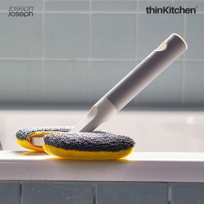 Joseph Joseph Premium CleanTech 6-Piece Cleaning Set with Extension Handle, Includes: Glass Cleaner w/Squeegee, Tile Scrubber, Grout Brush, Surface Cleaner and Duster with Telescopic Pole