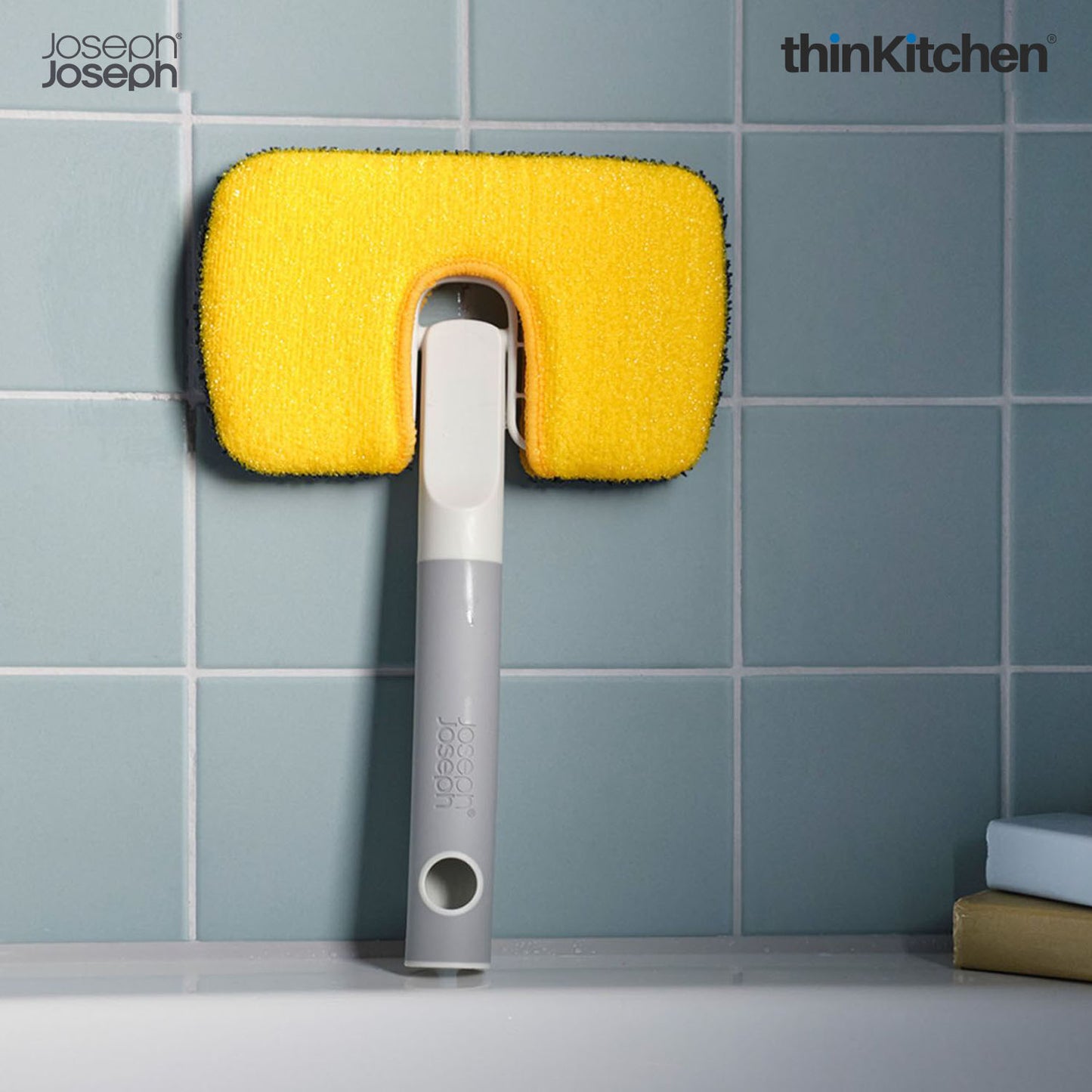 Joseph Joseph Premium CleanTech 6-Piece Cleaning Set with Extension Handle, Includes: Glass Cleaner w/Squeegee, Tile Scrubber, Grout Brush, Surface Cleaner and Duster with Telescopic Pole
