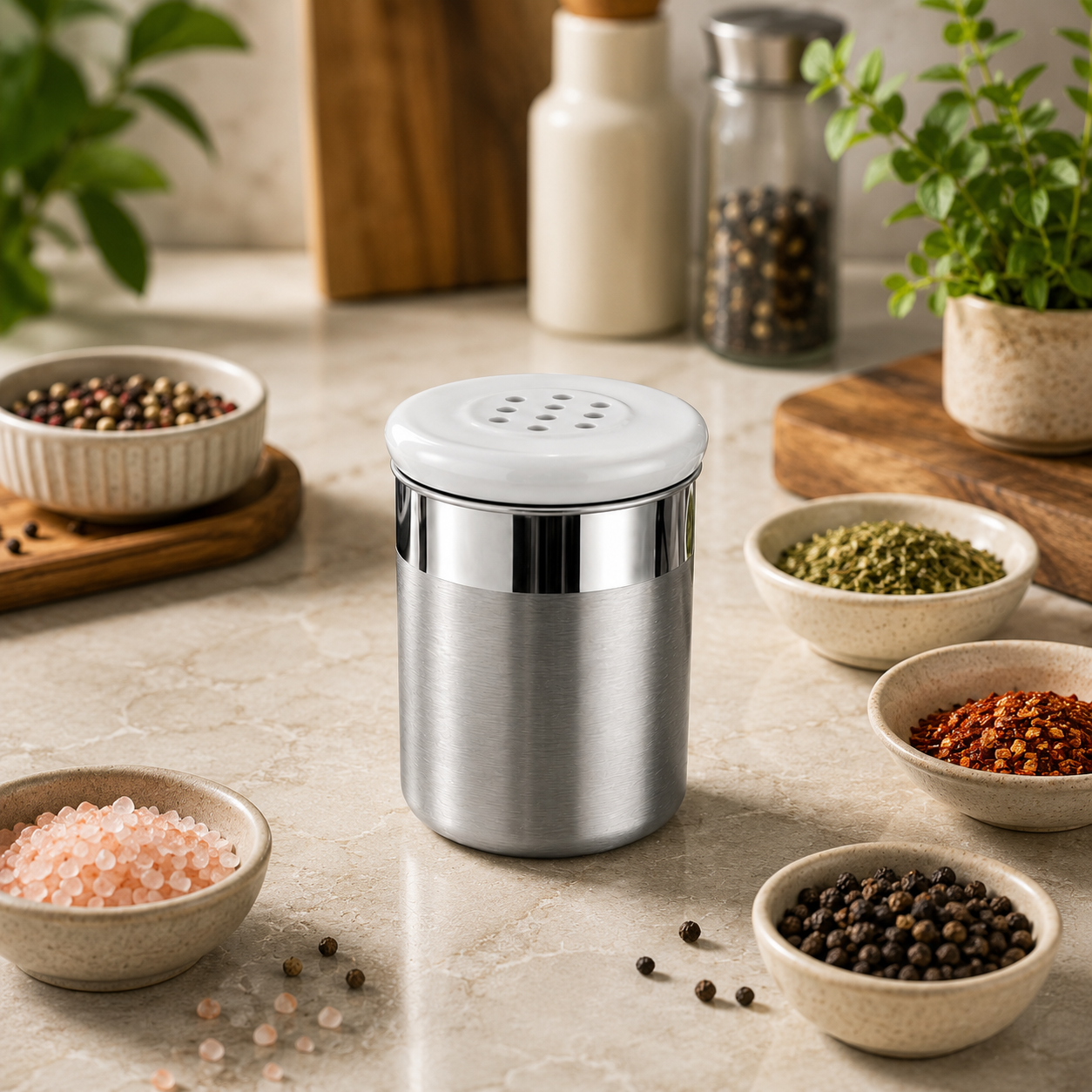 Culinex Stainless Steel Small Portable 100ml Coarse Seasoning Salt Pepper Dispenser -  5x6 cms for Spices, Herbs, Masala, Condiments - 5