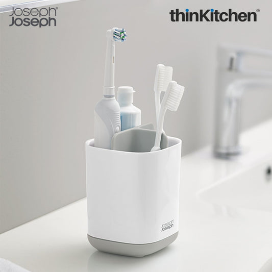 Joseph Joseph Premium EasyStore Small Bathroom Toothbrush Holder & Bathroom Sink Organizer, White & Grey