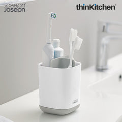 Premium EasyStore Small Toothbrush Caddy - Grey/White | Compact Bathroom Sink Organizer